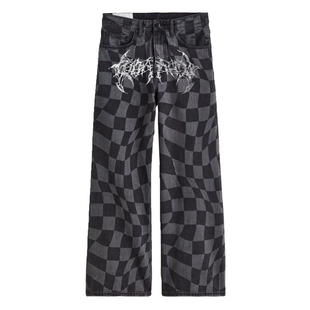 Hand painted checkered denim
